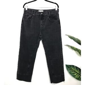 Free People Risk Taker Black Straight Jeans Womens 30 / 10 Boho Relaxed Fray Hem